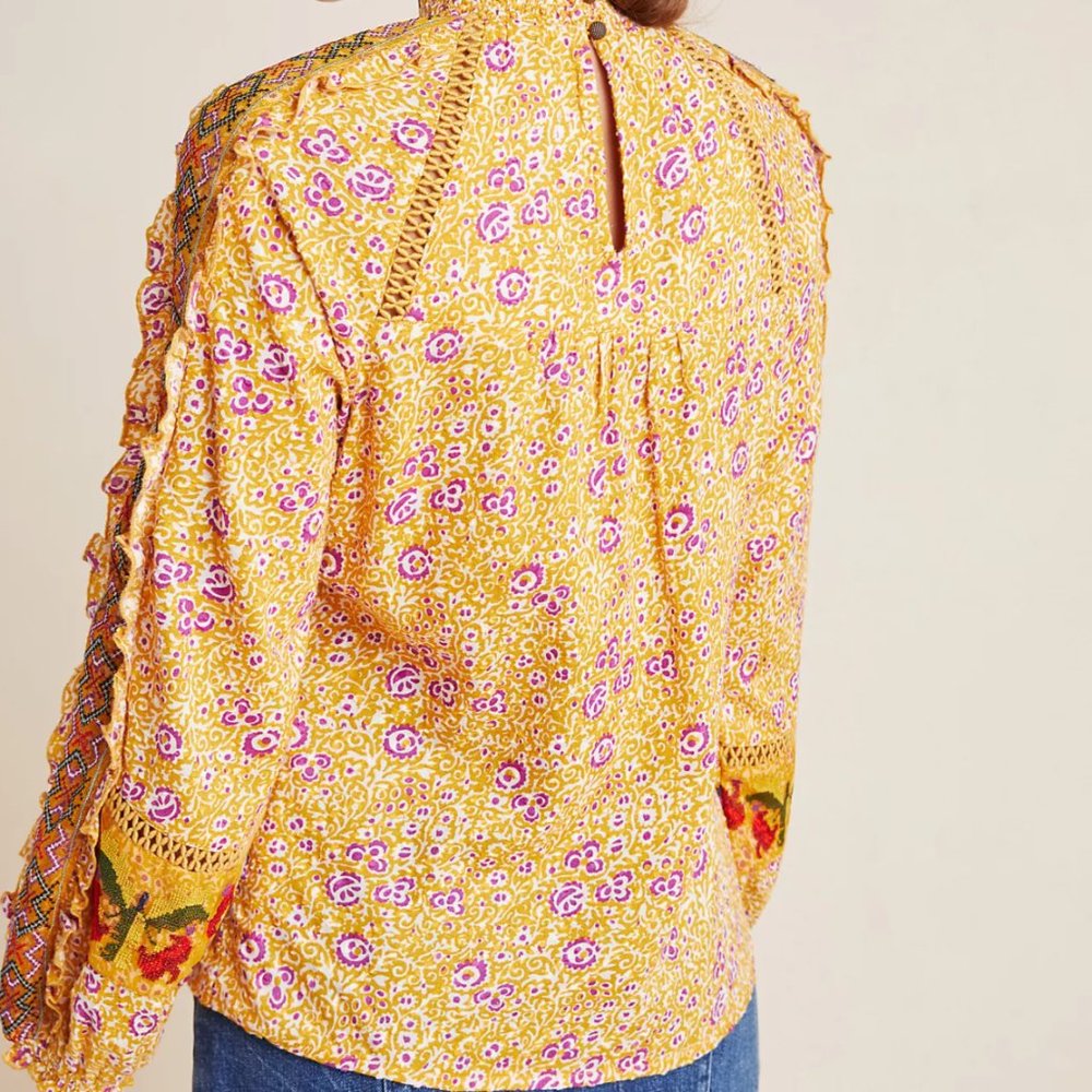 ❌SOLD❌ANTHRO Maeve Goldie Embroidered Blouse 2 - Picture 2 of 6